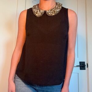 Soprano Black Sleeveless Top with Embellished Collar